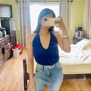 Blue Halter Bodysuit